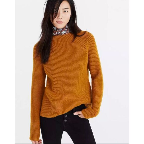 Madewell Women's Northfled Mustard Mock Neck Wool Blend Sweater XS Oversized - Picture 1 of 9